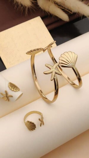 Anti Tarnished Bangle-Ring Set